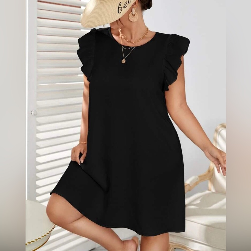 Elegant Black Ruffle Sleeve Dress